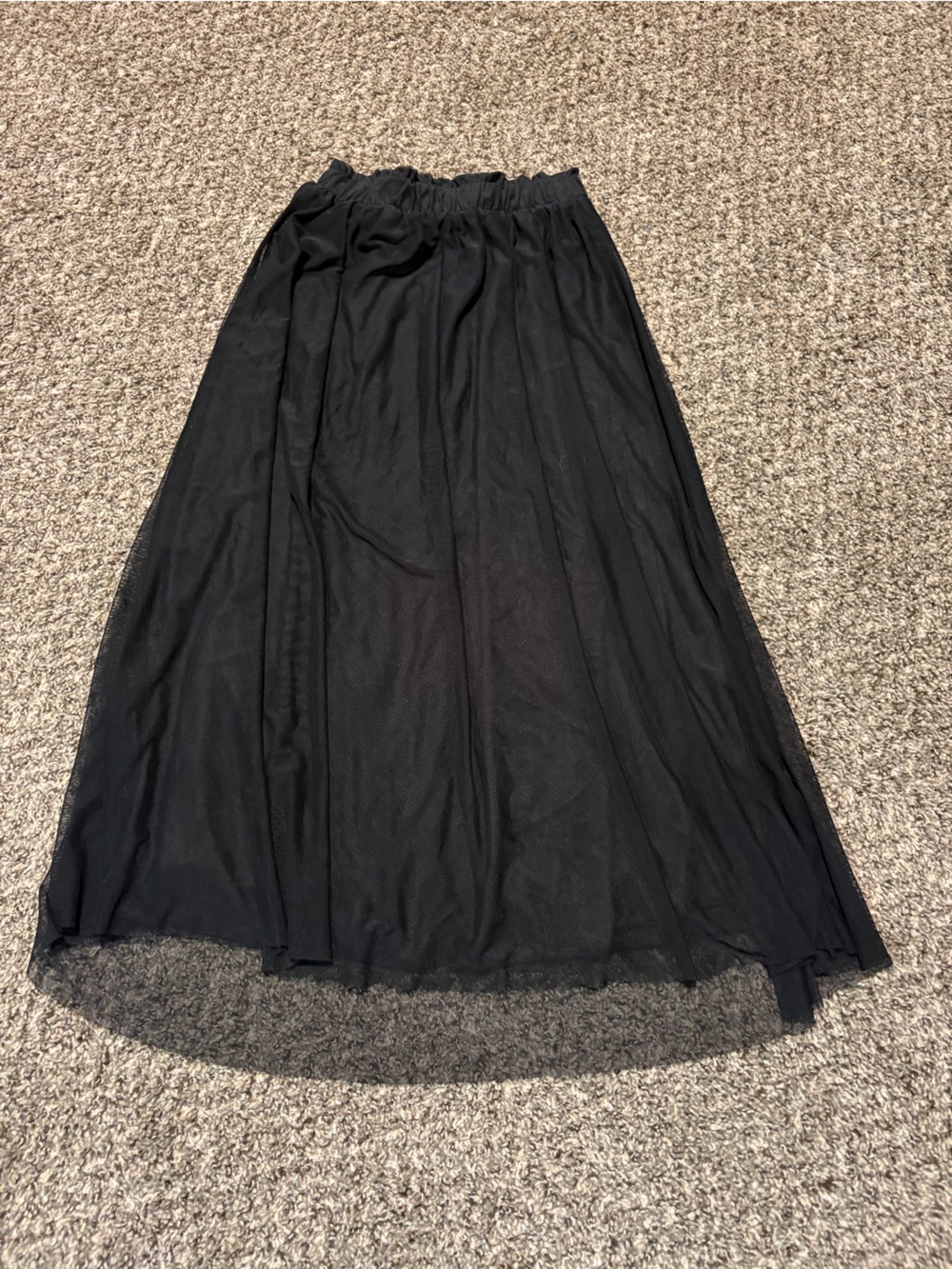 Women's Black Mesh Midi Skirt with Elastic Waist
